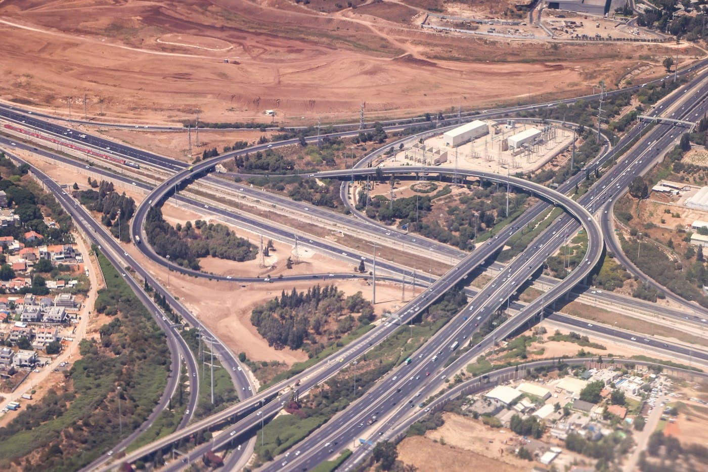 Aerial view of a highway interchange